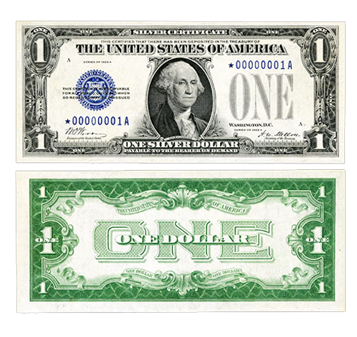 One-Dollar Note serie of 1928 Blue Seal Silver Certificate Fr.1600* STAR