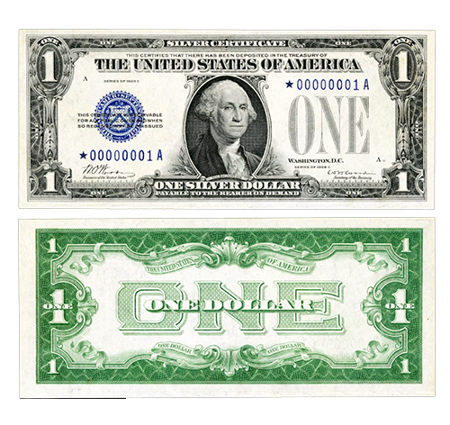 One-Dollar Note serie of 1928 Blue Seal Silver Certificate Fr.1603 STAR