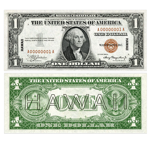 One-Dollar Note serie of 1935-A Brown Seal, Hawaii Silver Certificate Fr.2300